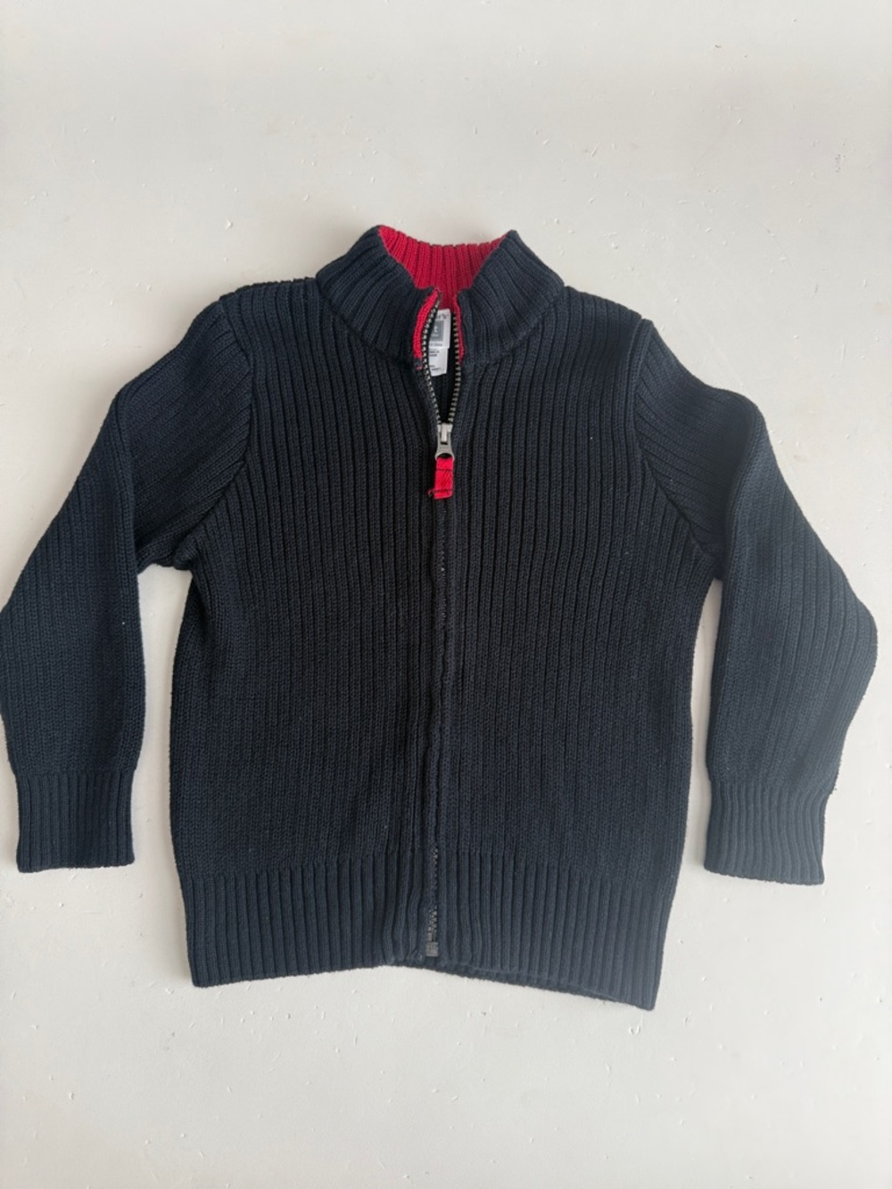 Carter’s Classic Knit Zip-Up Jacket Boys 3T Black with Red Trim
